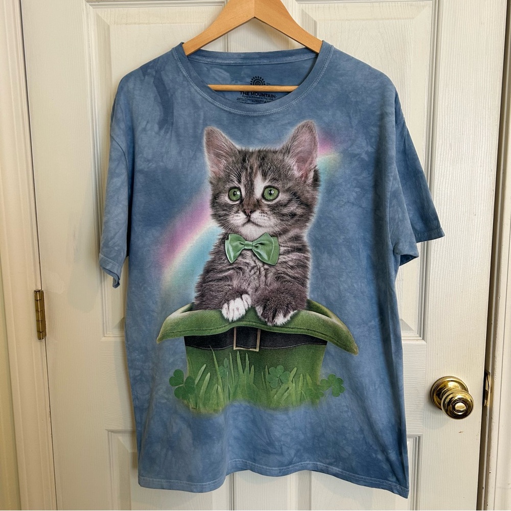 The Mountain St. Patrick’s Day Blue Tie Dye Cat T-Shirt | Adult L